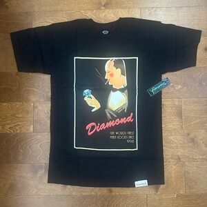 Diamond Supply Co. Black Tee with Red Script and Blue Accent